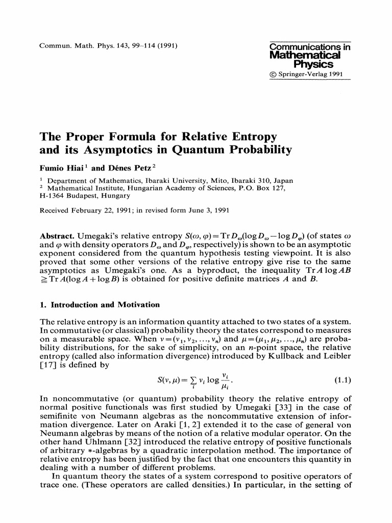 Quantum Relative Entropy Asymptotics | PDF | Mathematics | Mathematical ...