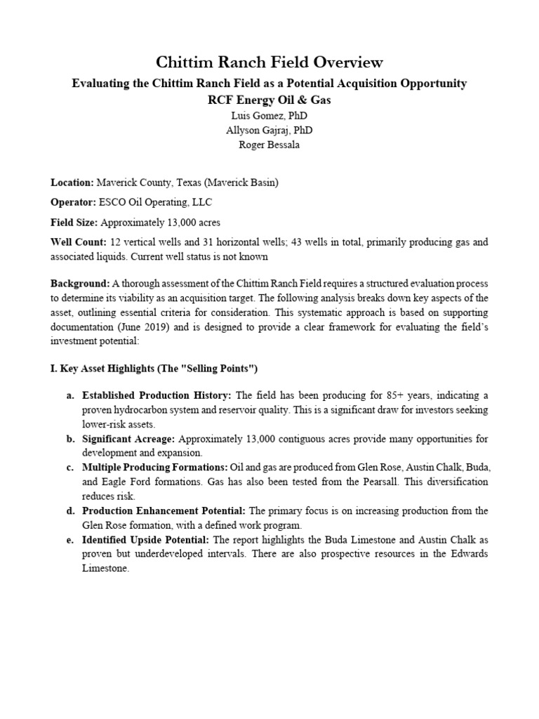 Chittim Ranch Field Acquisition Analysis | PDF | Mergers And ...