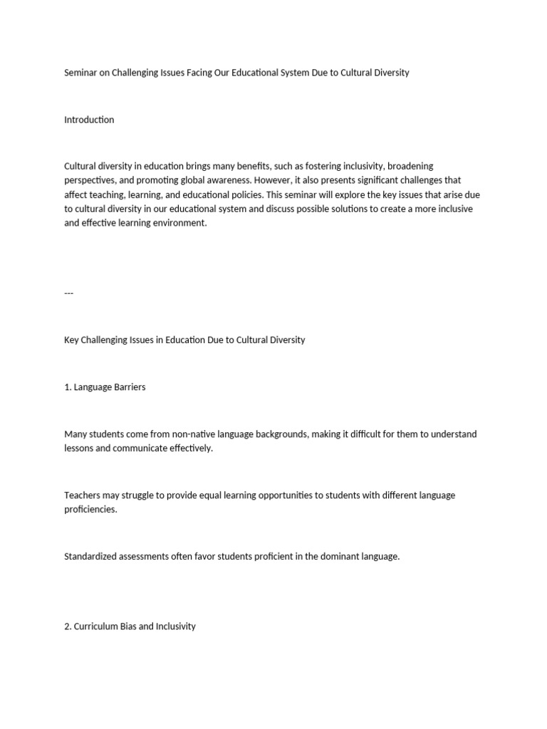 Addressing Diversity in Education Challenges | PDF | Curriculum | Teachers