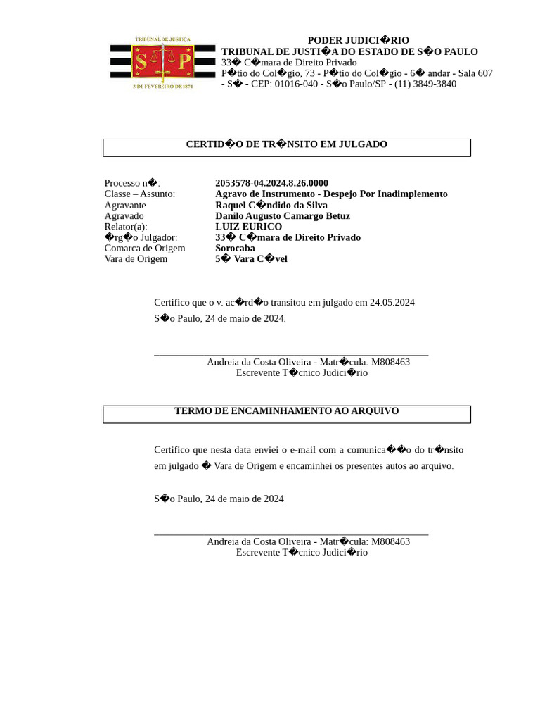 Certidão de Trânsito em Julgado - SP | PDF