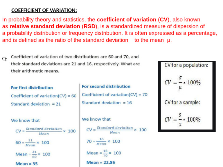 Coefficient of Variation CV Relative Standard Deviation RSD | PDF