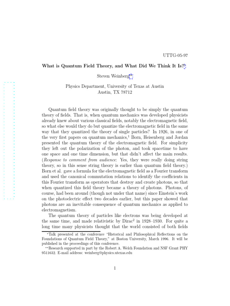 Weinberg- What is QFT | PDF | Quantum Field Theory | Photon