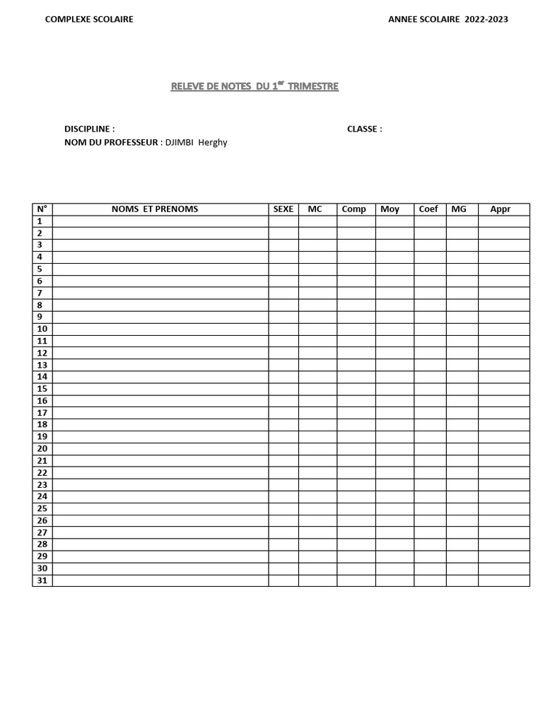 Relevé de notes 1er trimestre 2022-2023 | PDF