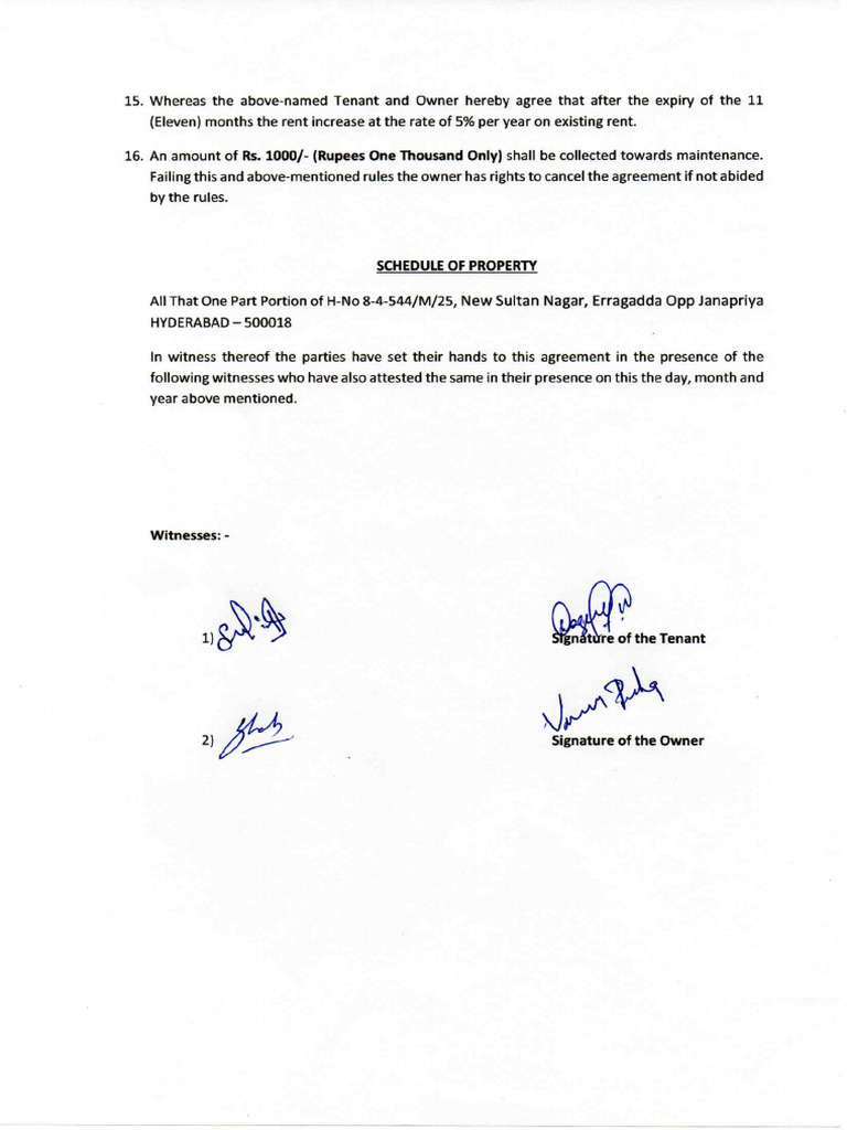 Wazeed Rent Agreement 3 | PDF