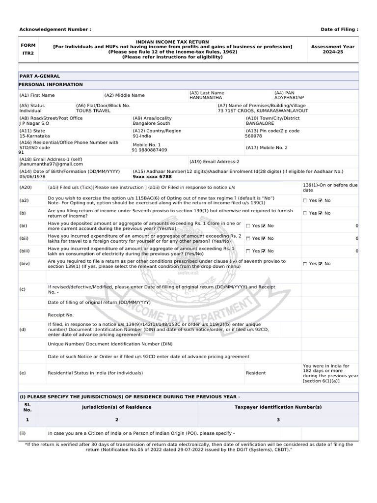 ITR2 Form for AY 2024-25 Submission | PDF | Capital Gains Tax | Capital ...