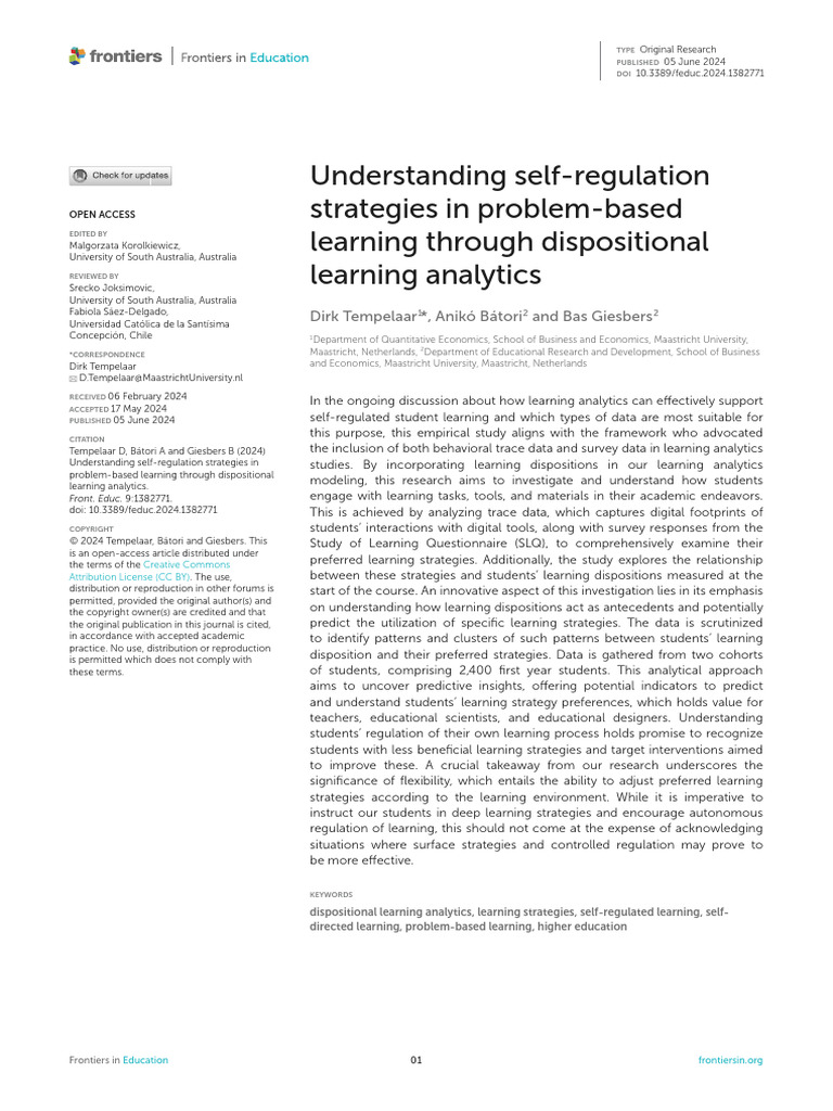 Understanding Self-Regulation Strategies in Problem-Based Learning ...