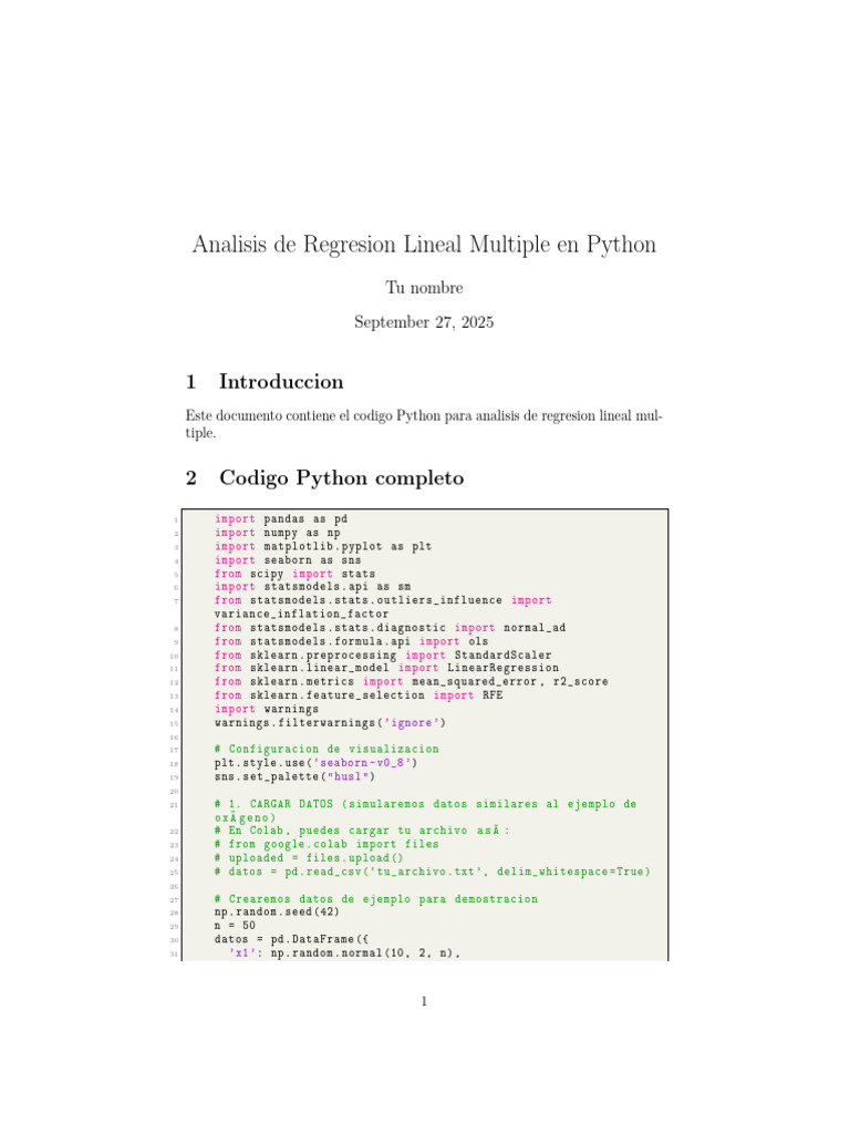 Regresión Lineal Múltiple en Python | PDF | Matemáticas Aplicadas ...
