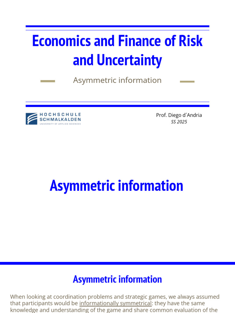 Asymmetric Information in Markets | PDF | Adverse Selection | Market ...