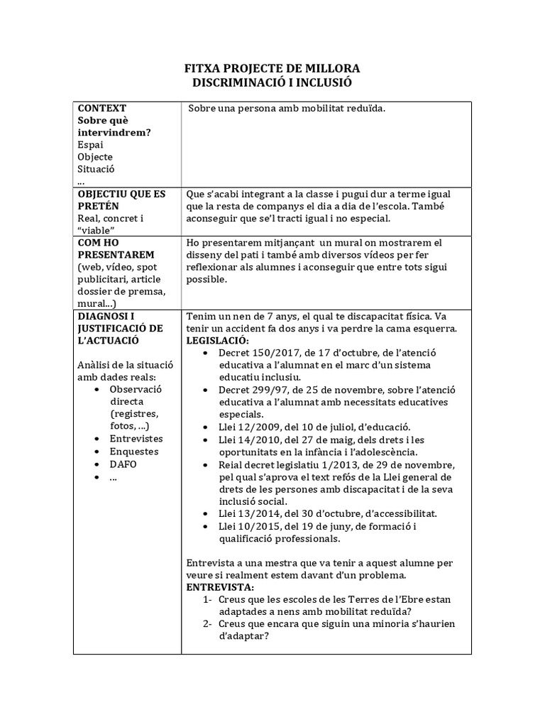 Projecte de Millora | PDF