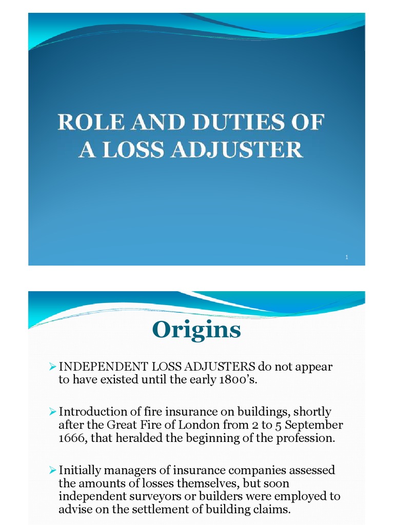 Role and Duties of A Loss Adjuster PDF Insurance Virtue