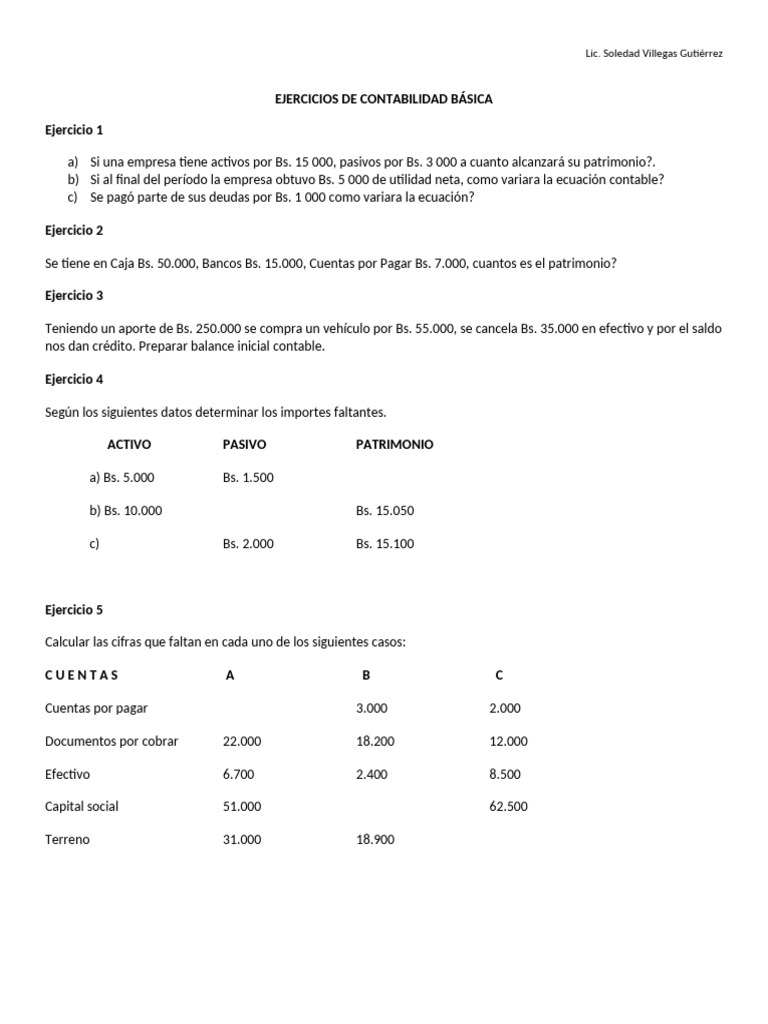 Ejercicios Prácticos de Contabilidad Básica | PDF