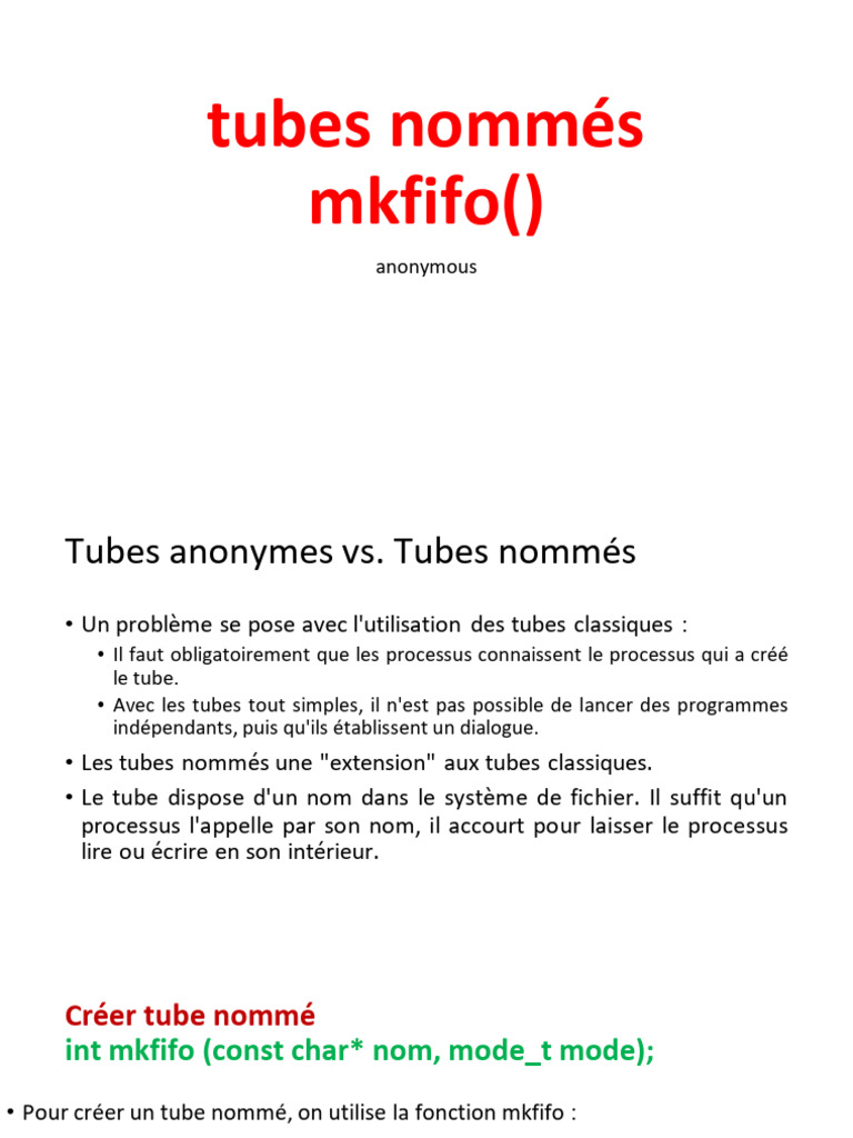 Création de tubes nommés avec mkfifo | PDF | Logiciel | Informatique
