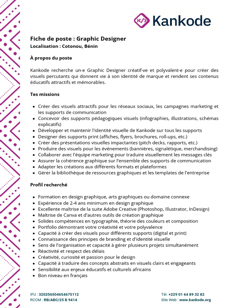 Fiche de poste : Graphiste Designer | PDF | Graphisme | Commercialisation