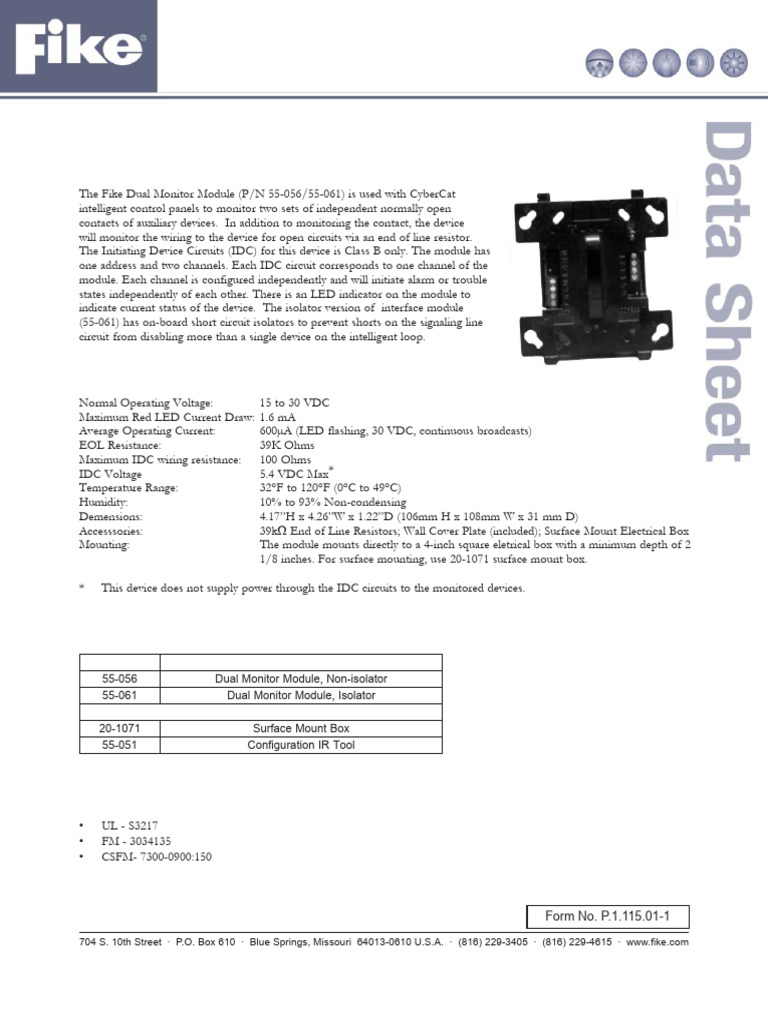 Fike Dual Monitor Module Overview | PDF | Electrical Network | Resistor