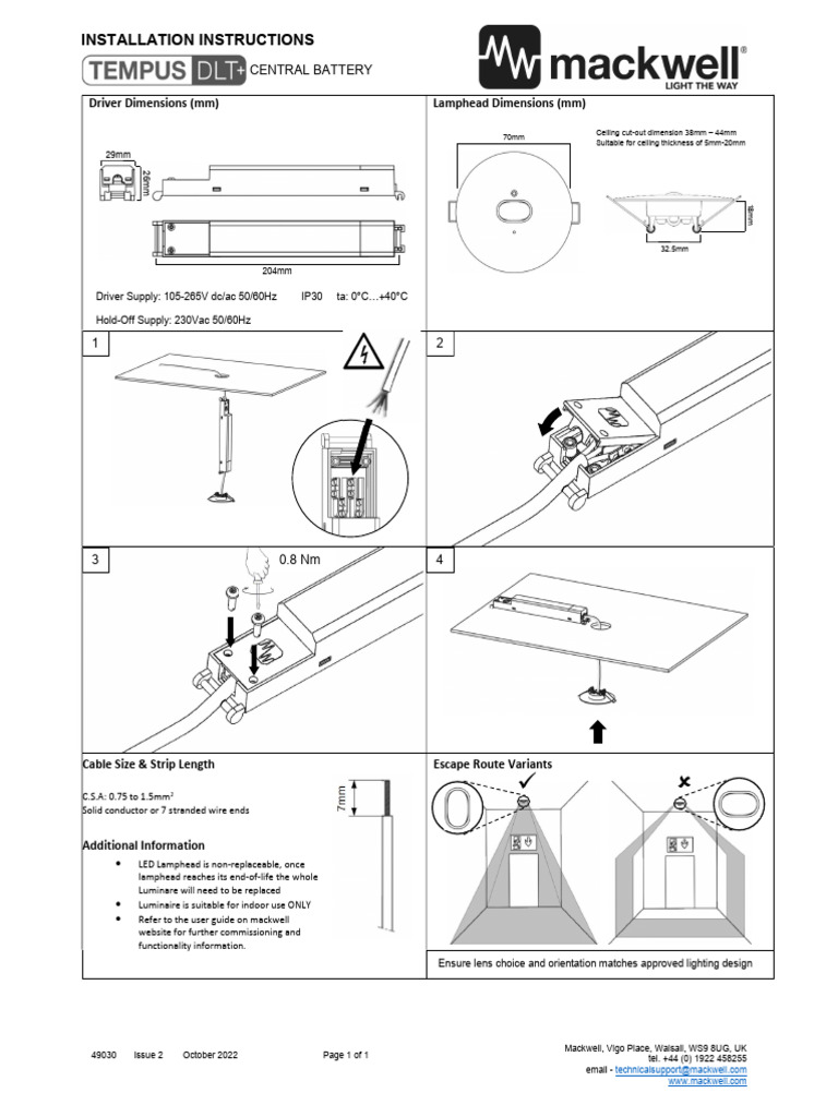 TEMPUS DLT Plus Central Battery Installation Instructions | PDF ...