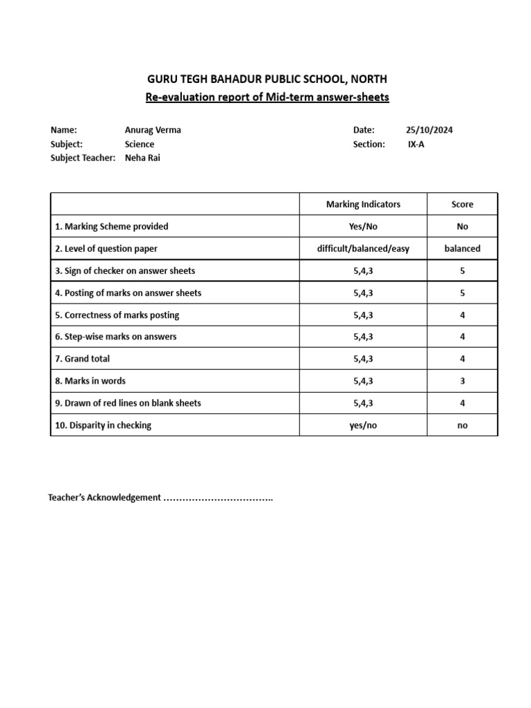 Re Evaluation Report | PDF