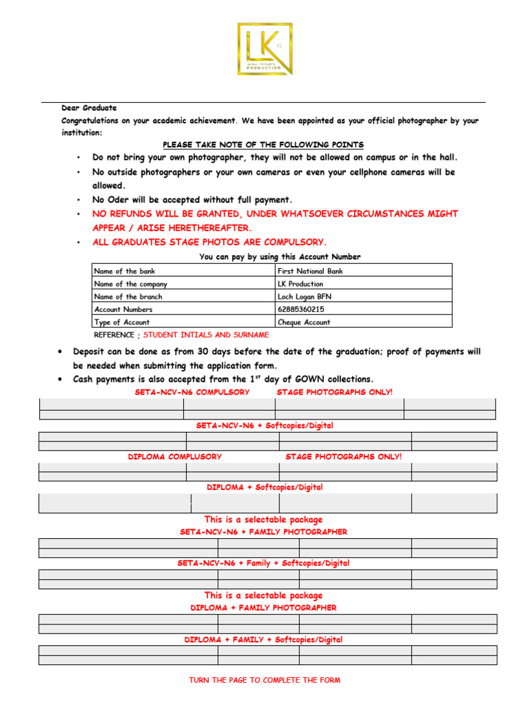 Graduation Photography Order Details | PDF