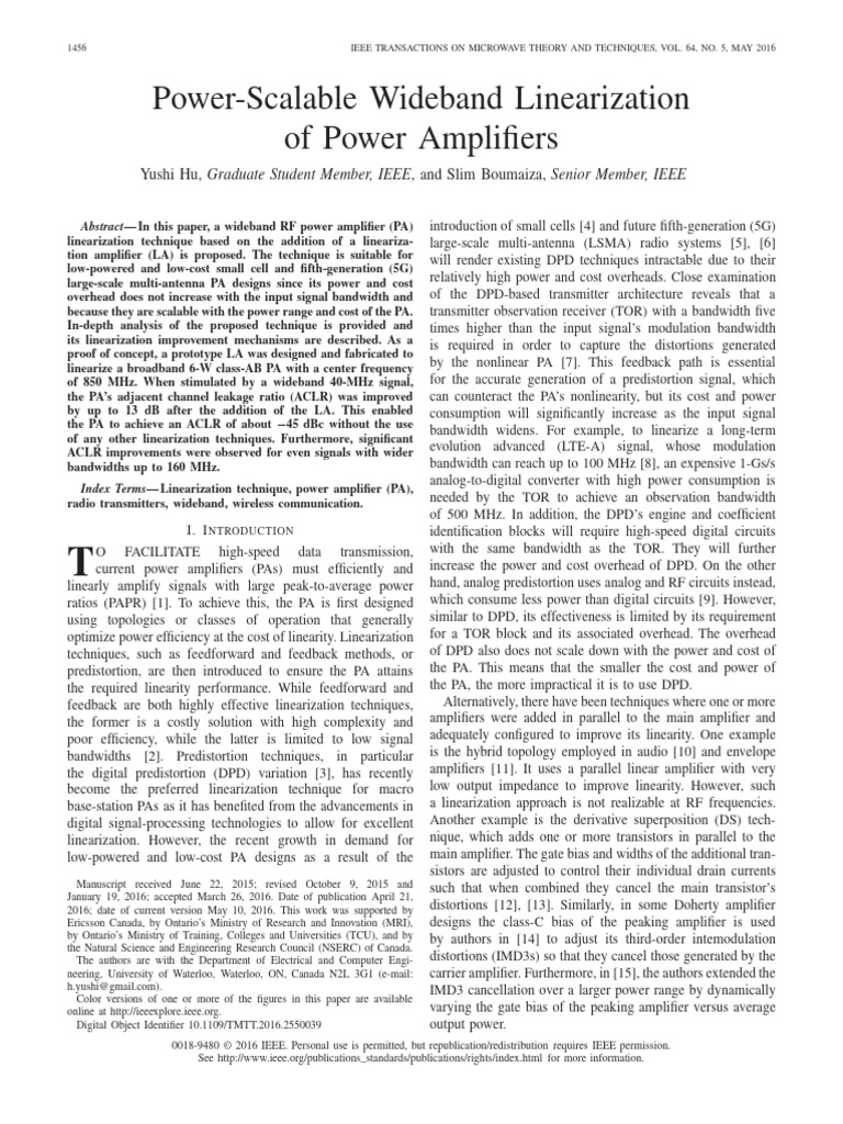 Wideband Linearization for Power Amplifiers | PDF | Amplifier | Distortion