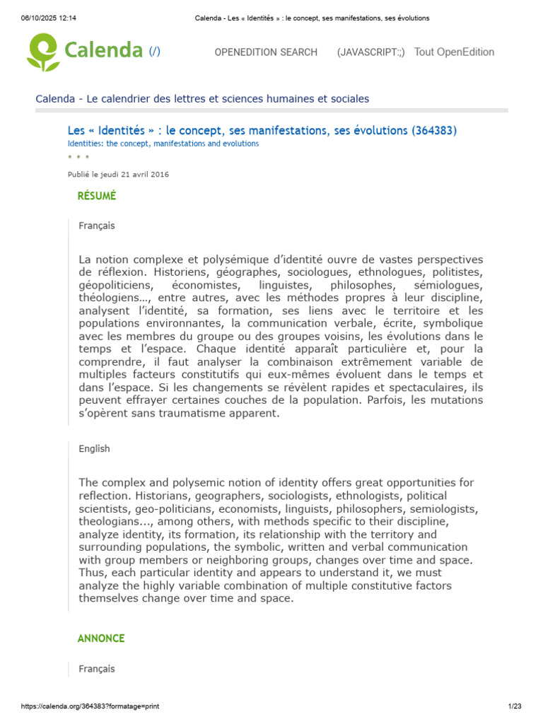 Identités : concept et évolutions analysées | PDF | Identité (Science ...