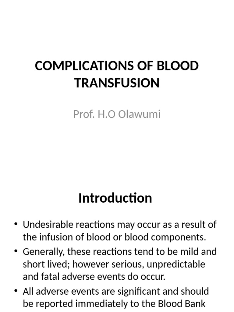 Complications of Blood Transfusion | PDF | Blood Transfusion | Tissue ...