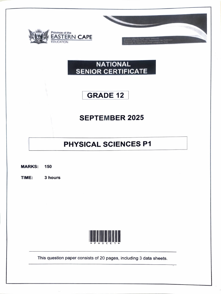 Grade 12 Physical Sciences Exam Paper | PDF | Force | Friction