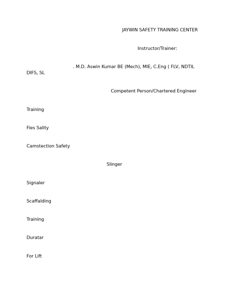 Jaywin Safety Training Center | PDF