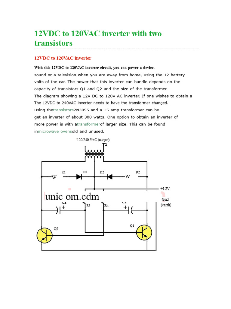 12VDC To 120VAC Inverter With Two Transistors | PDF