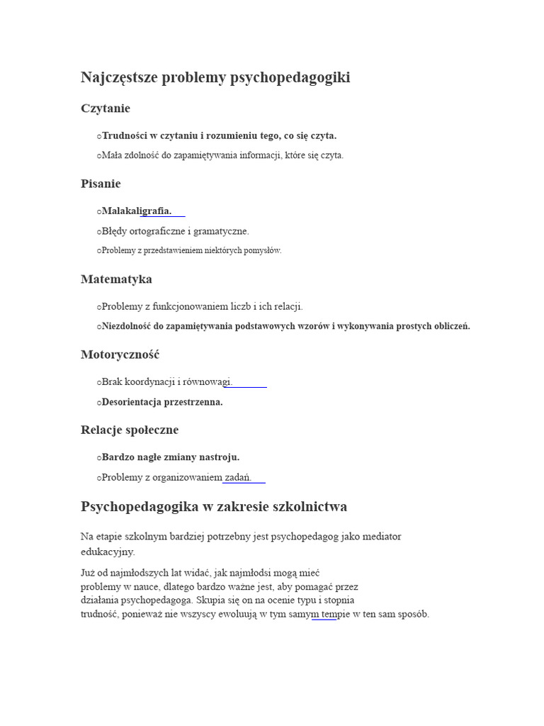Najczęstsze Problemy Psychopedagogiczne | PDF