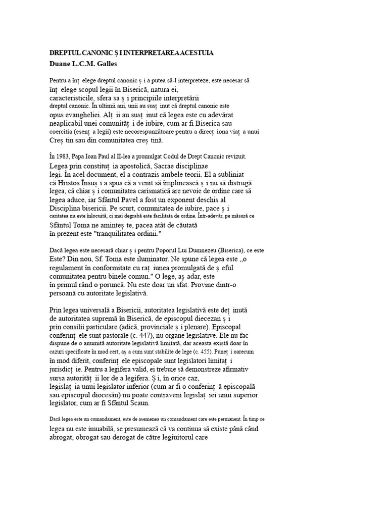 Dreptul Canonic Și Interpretarea Sa | PDF