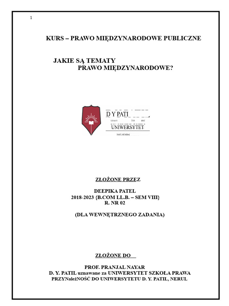 Zadanie Temat 1 Prawa Międzynarodowego Publicznego | PDF
