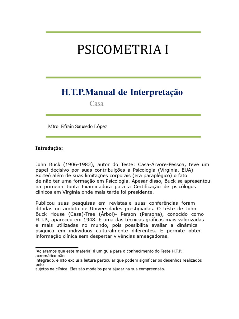 Teste H.T.P.: Interpretação e Aplicações | PDF | Desenho | Comunicação