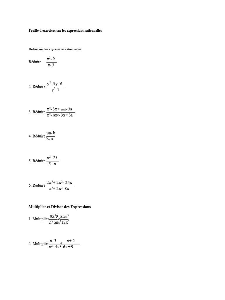 Exercices sur les expressions rationnelles | PDF | Algèbre générale ...