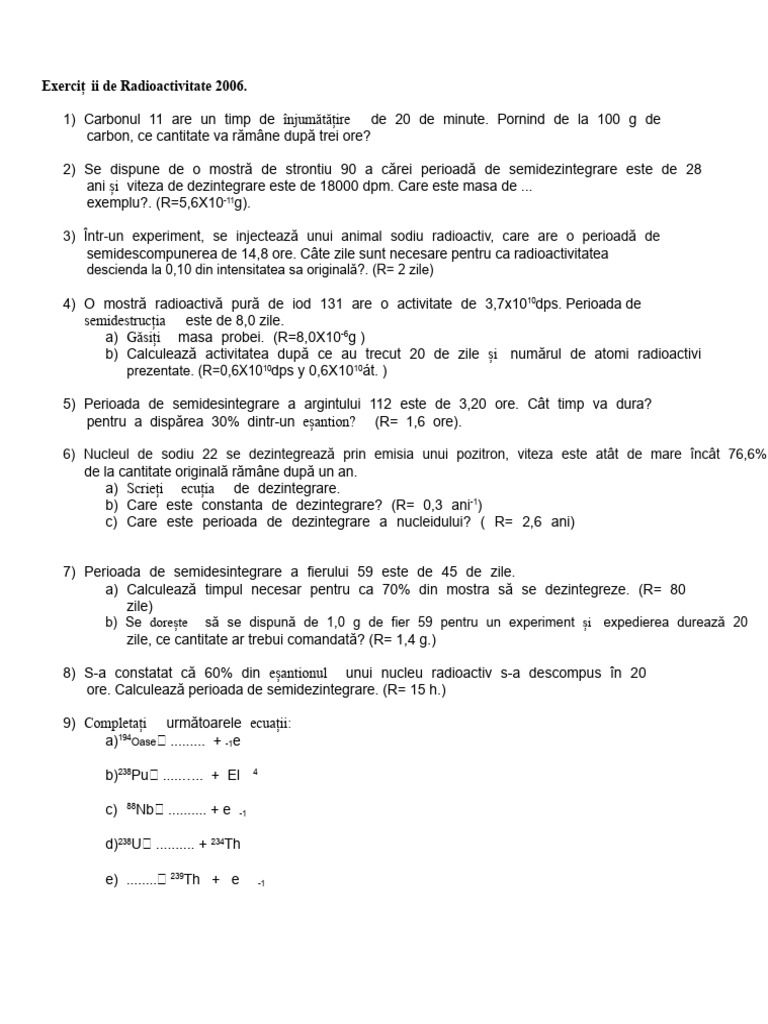 Exerciții de Radioactivitate | PDF