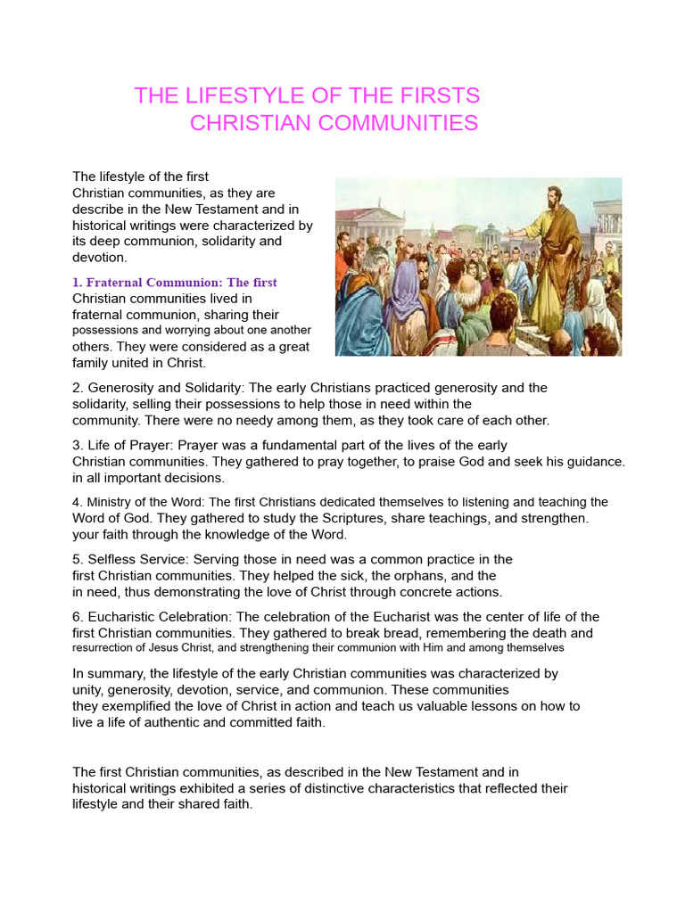 The Lifestyle of The Early Christian Communities | PDF | Eucharist | Faith