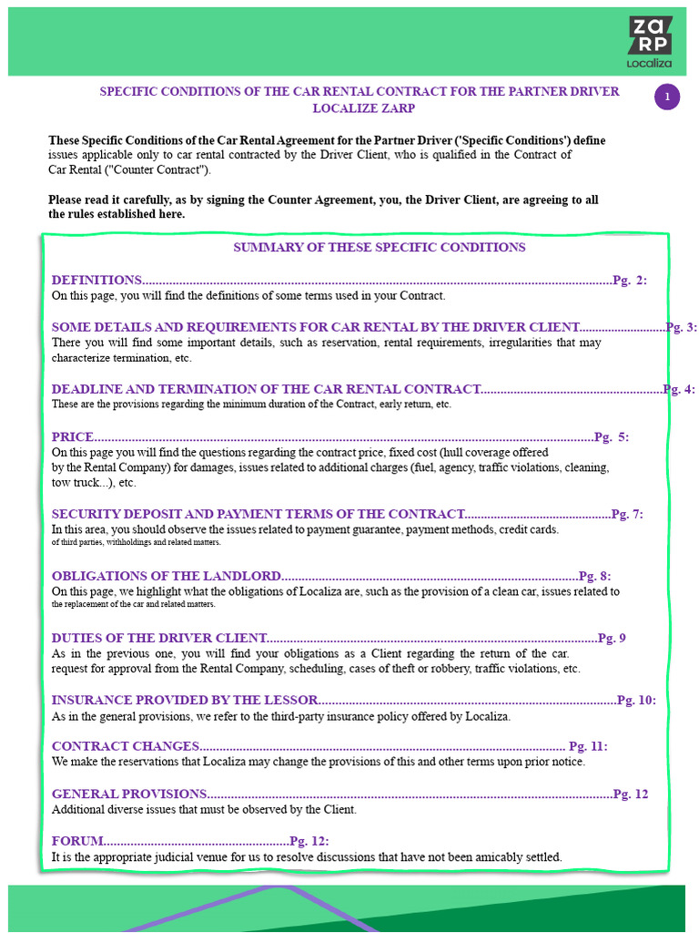 Car Rental Contract Conditions for Drivers | PDF | Insurance | Lease