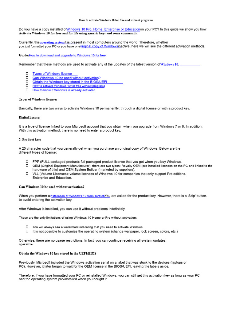 Activate Windows 10 Free Guide | PDF | Windows 10 | Microsoft Windows