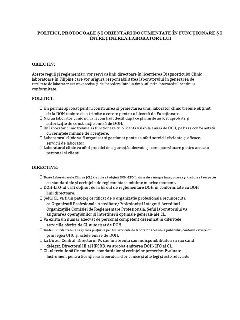 Politici, Protocoale Și Orientări Documentate În Funcționarea Și ...