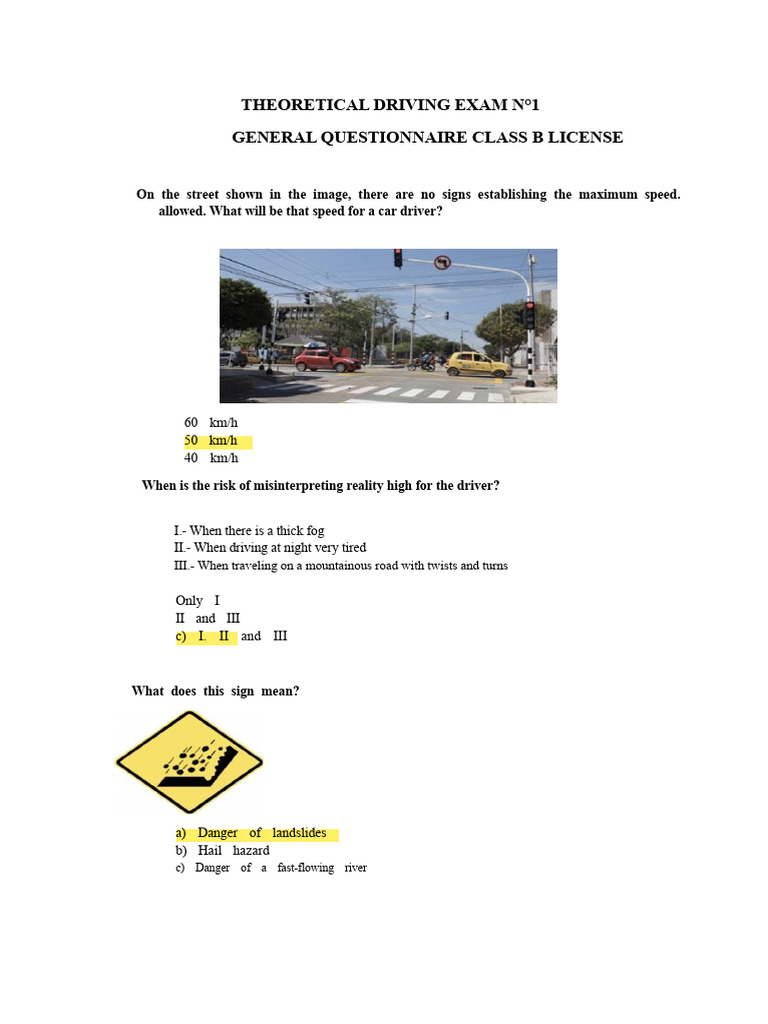 Class B Driving Exam Questionnaire | PDF | Driving | Traffic Collision