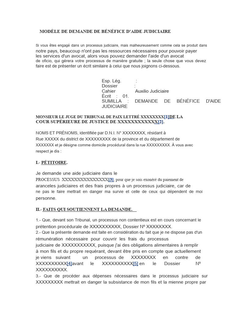 Demande d'Aide Judiciaire Modèle | PDF | Justice | Crime et violence