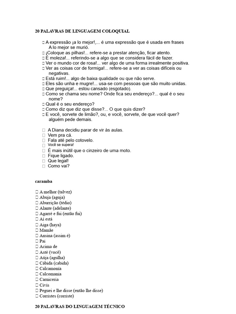 20 Palavras de Linguagem Coloquial e Técnica | PDF | Armazenamento de ...