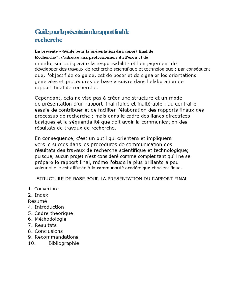 Guide de présentation du rapport final | PDF