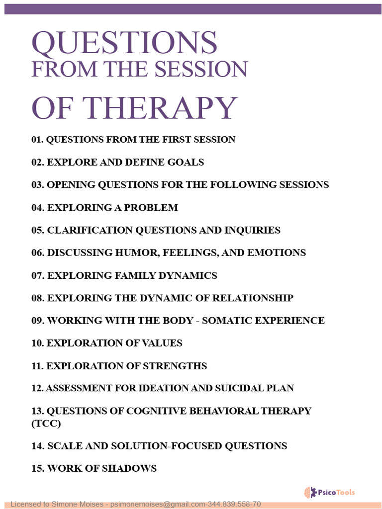 Therapy Session Questions Guide | PDF | Thought | Feeling