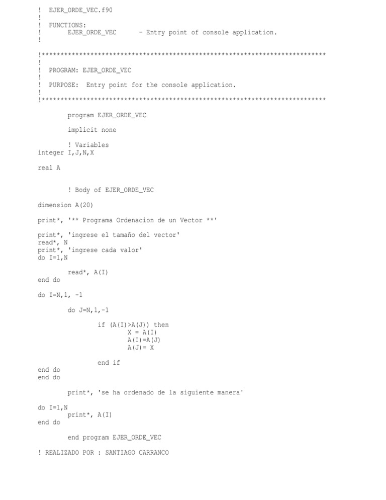 Ordenación de un Vector en Fortran | PDF