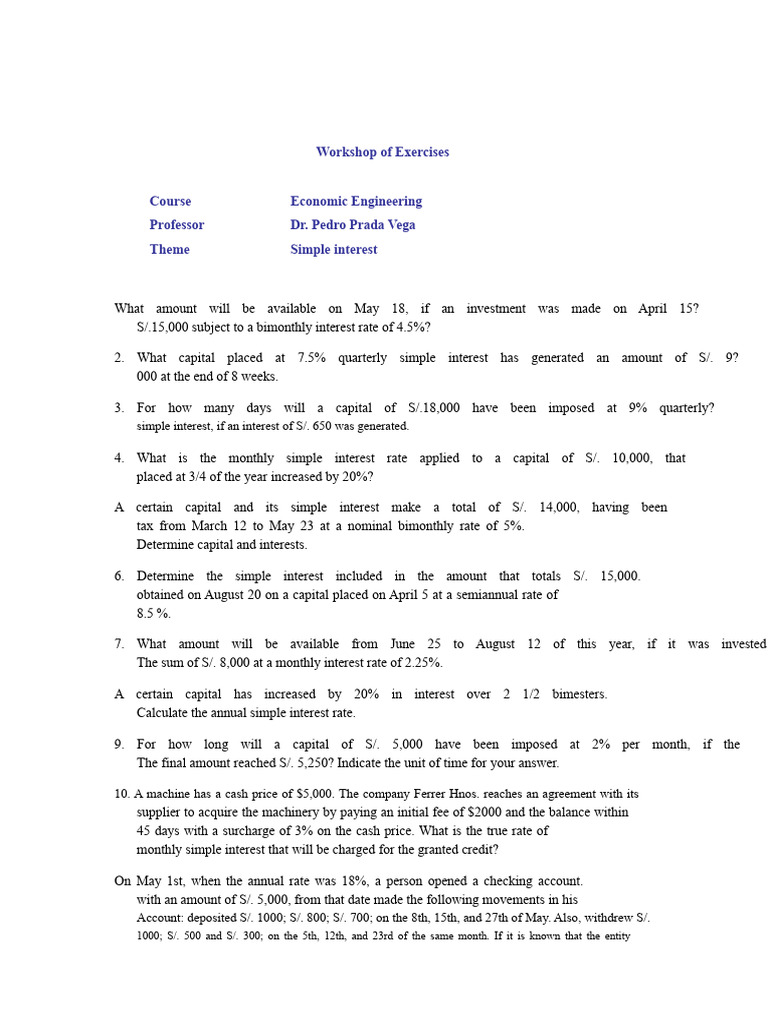 Worksheet - 1 - Simple Interest | PDF | Interest | Interest Rates