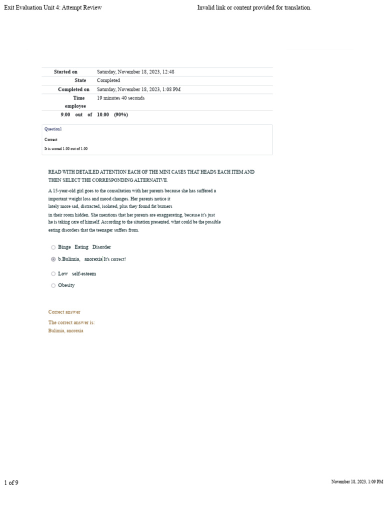Unit 4 Exit Evaluation Summary | PDF | Eating Disorder | Adolescence