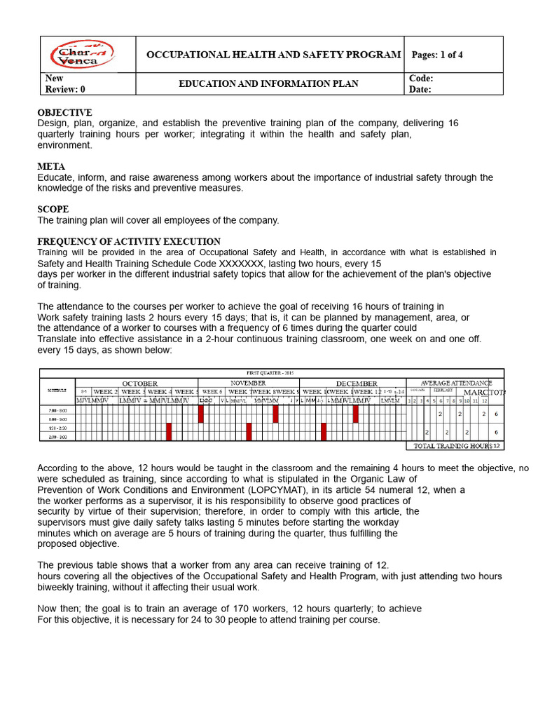 Occupational Health Safety Training Plan | PDF | Occupational Safety ...