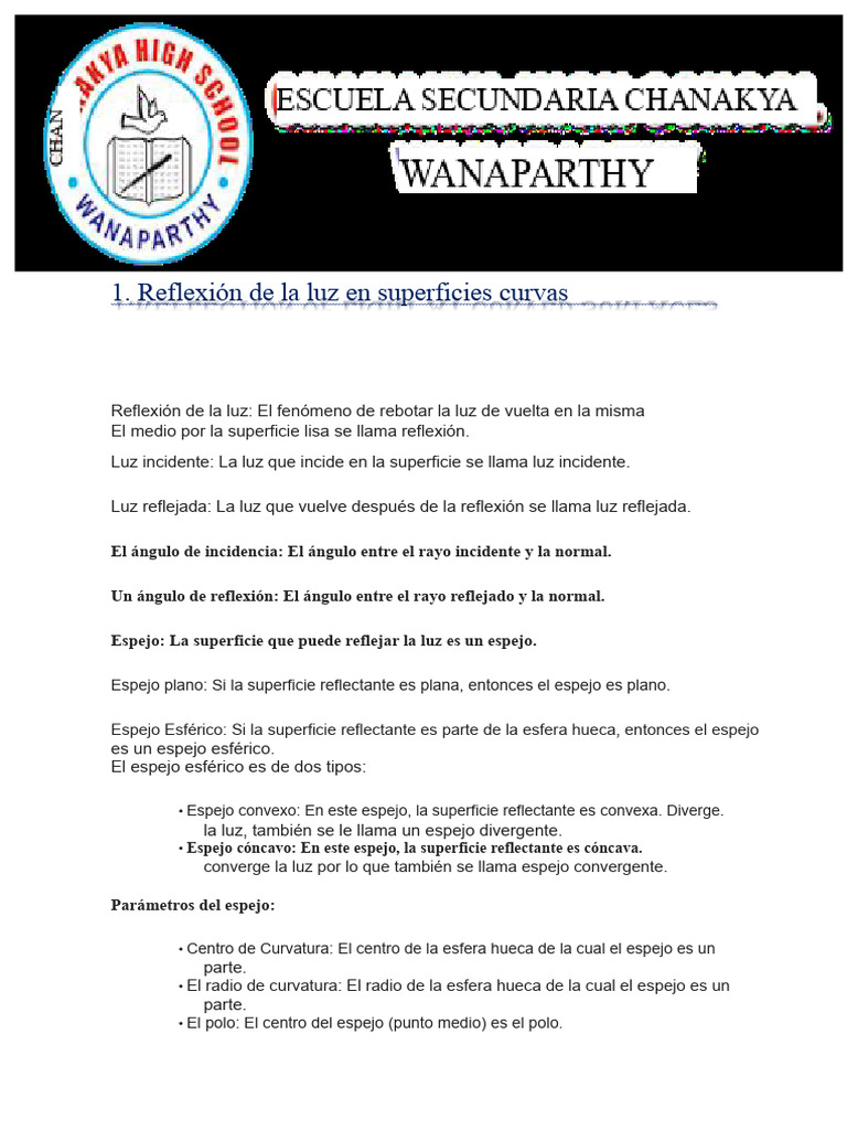 Superficies Reflectantes y Espejos | PDF | Espejo | Reflexión (Física)