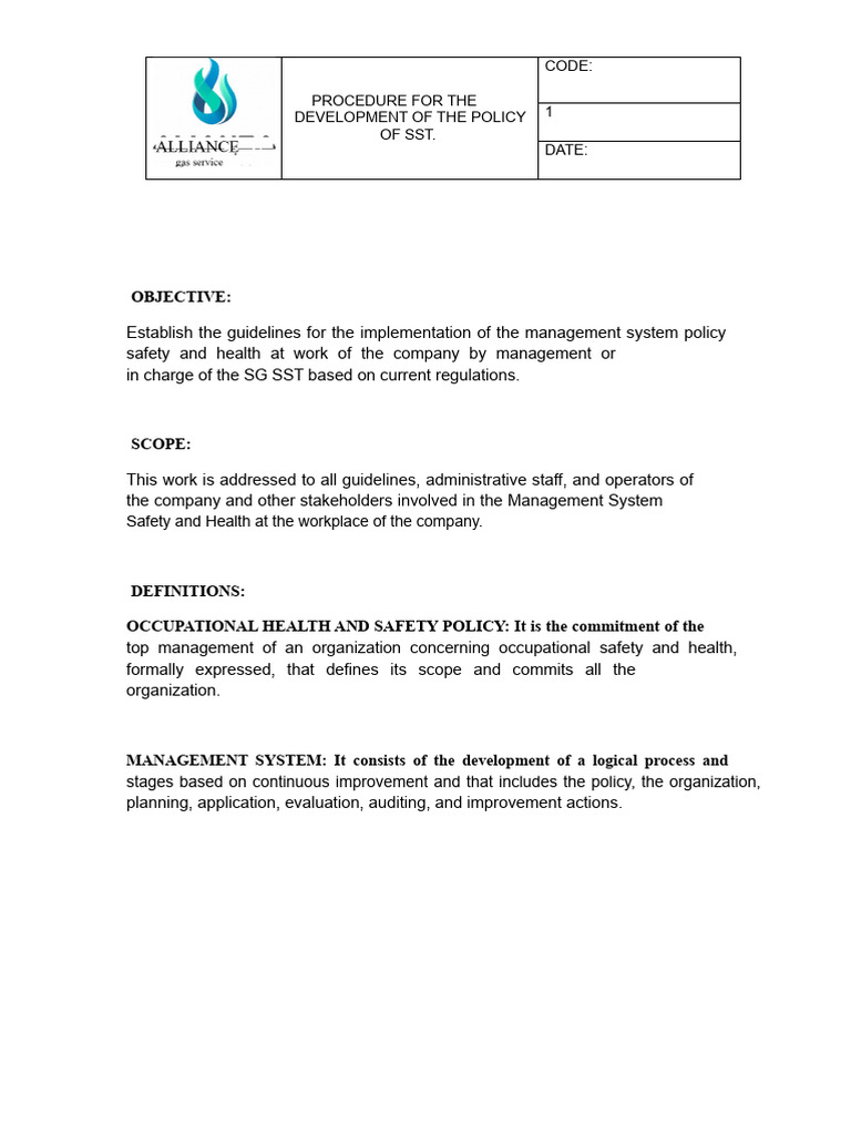 Procedure For The Development of The SST Policy | PDF | Occupational ...
