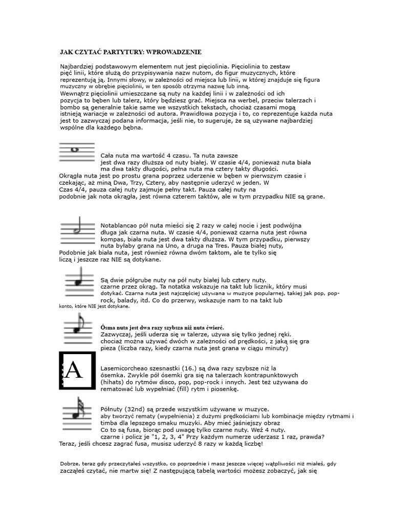Jak Czytać Nuty Perkusyjne | PDF