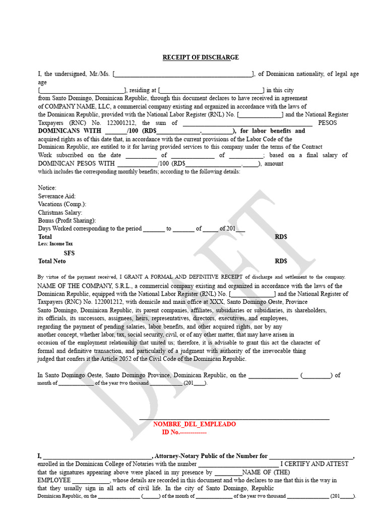 MODEL - Receipt of Discharge | PDF | Government Finances | Business